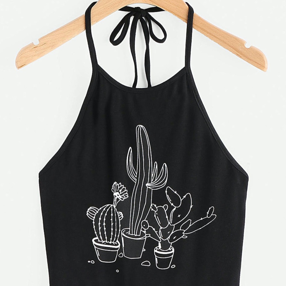 SHEIN - botanical print polyester halter crop top